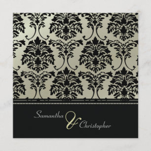 Black damask on faux silver/wedding invitation