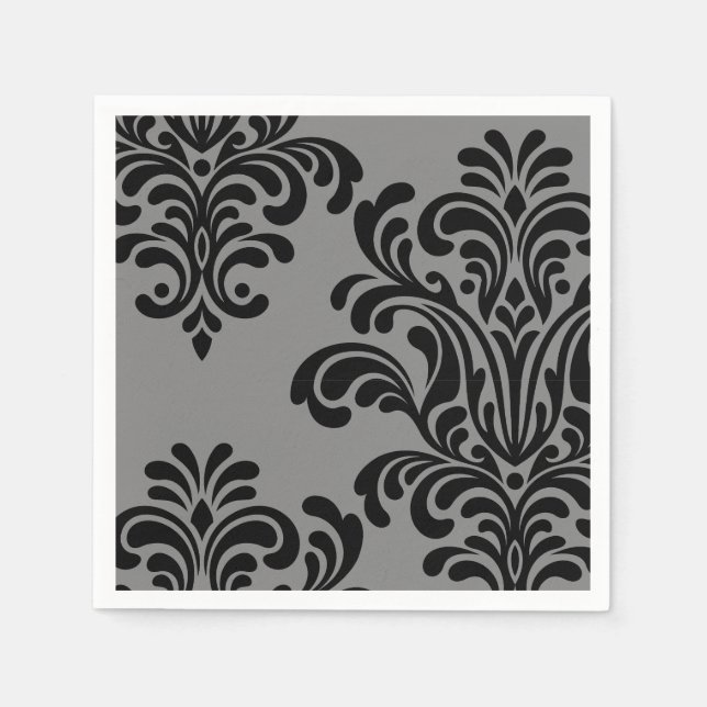 Black Damask on Grey Pattern Napkin (Front)