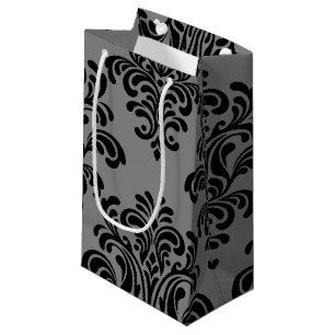Black Damask on Grey Pattern Small Gift Bag