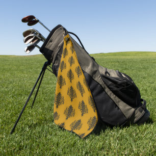 Black damask on mustard yellow pattern golf towel