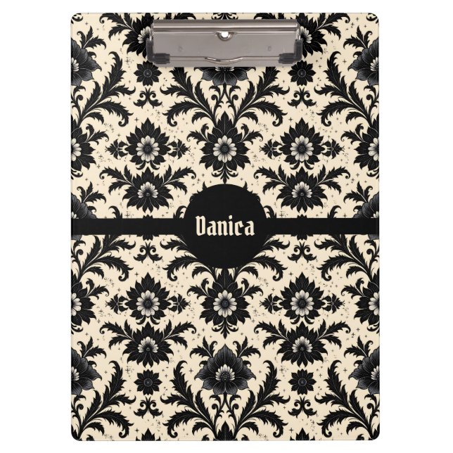 Black Damask on Sepia  Clipboard (Front)