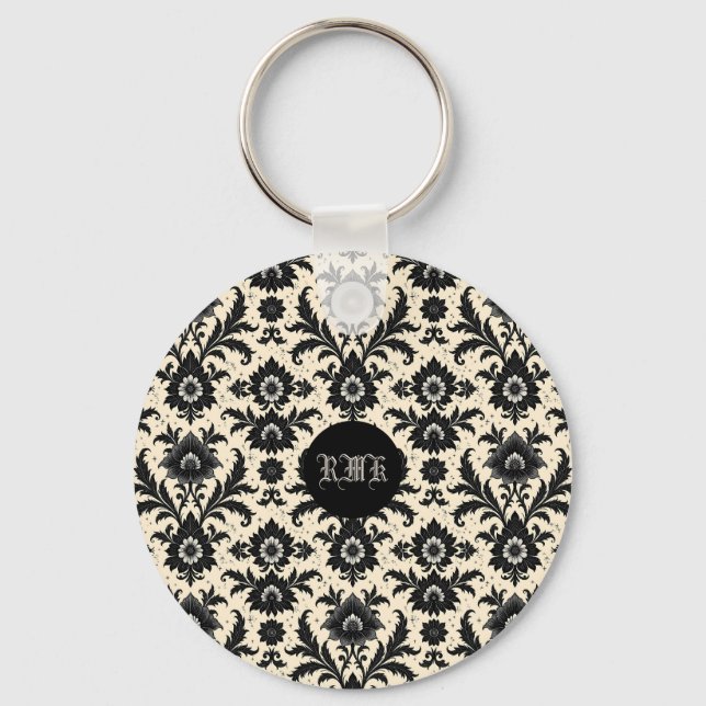 Black Damask on Sepia Keychain (Front)