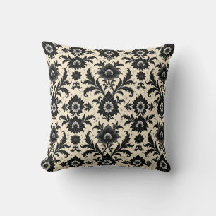 Black Damask on Sepia Throw Pillow