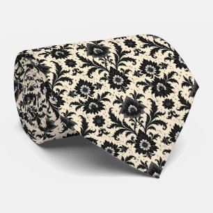 Black Damask on Sepia Tie
