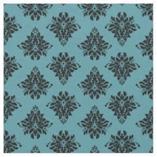 Black Damask on Teal Fabric