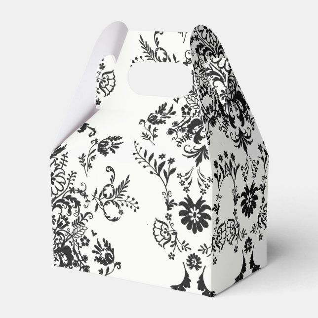 Black Damask on White Favor Box (Front Side)