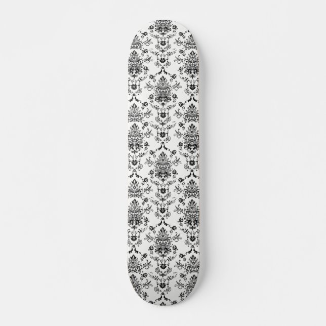 Black Damask on White Skateboard (Front)
