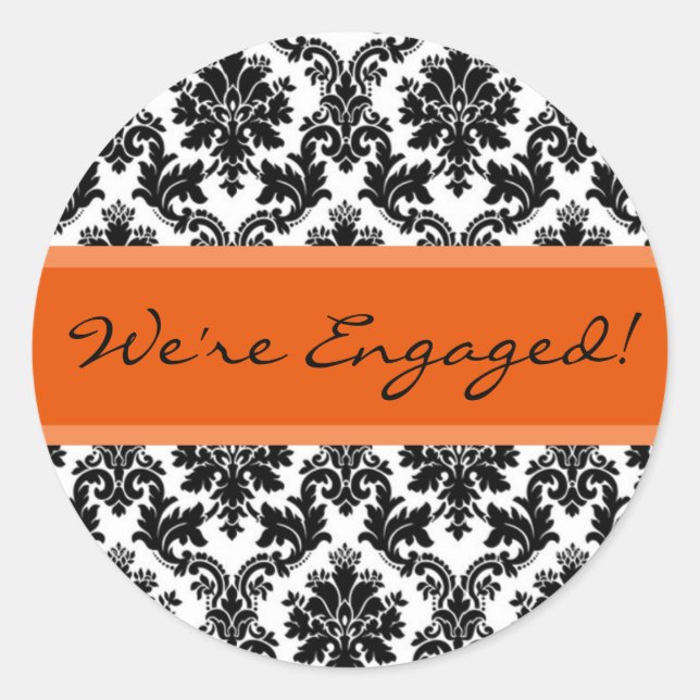 Black Damask & Orange Envelope Seal Favour Sticker (Front)