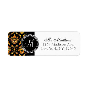 Black Damask Orange Glitter Printed Monogram