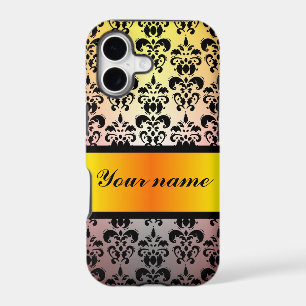 Black damask & orange gold ribbon