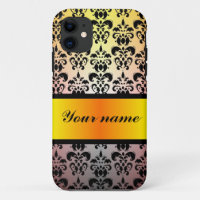 Black damask & orange gold ribbon