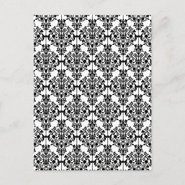 Black Damask Pattern 1 Vintage Floral Postcard (Front)