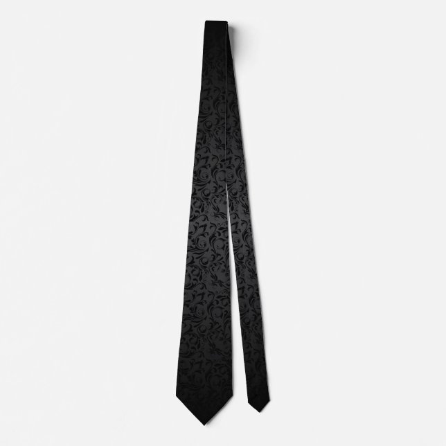 Black Damask Pattern Design Tie (Front)