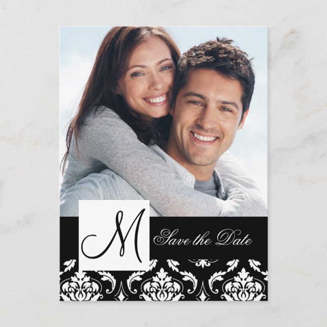 Black Damask Photo Enregistrer la date Carte posta (Devant)