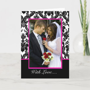 Black Damask Photo Thank You - Hot Pink Card