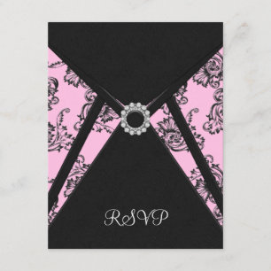Black Damask Pink Elegant Black RSVP Card