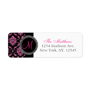 Black Damask Pink Glitter Monogram