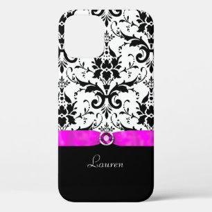 Black Damask Pink Jewel Personalized iPhone 12 Pro Case