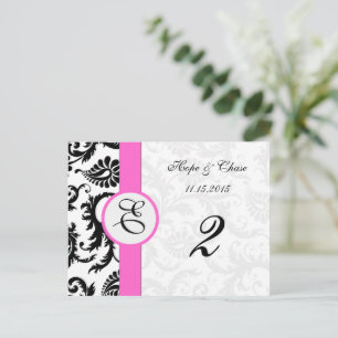 Black Damask Pink Trim Swirls Table Number Cards