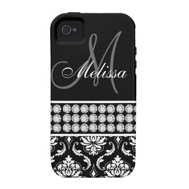 Black Damask Printed Diamonds iPhone 4 Case-Mate Case-Mate iPhone Case (Back)