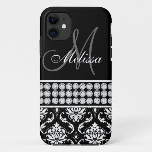 Black Damask Printed Diamonds Personalized iPhone 11 Case