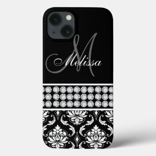Black Damask Printed Diamonds Personalized iPhone 13 Case