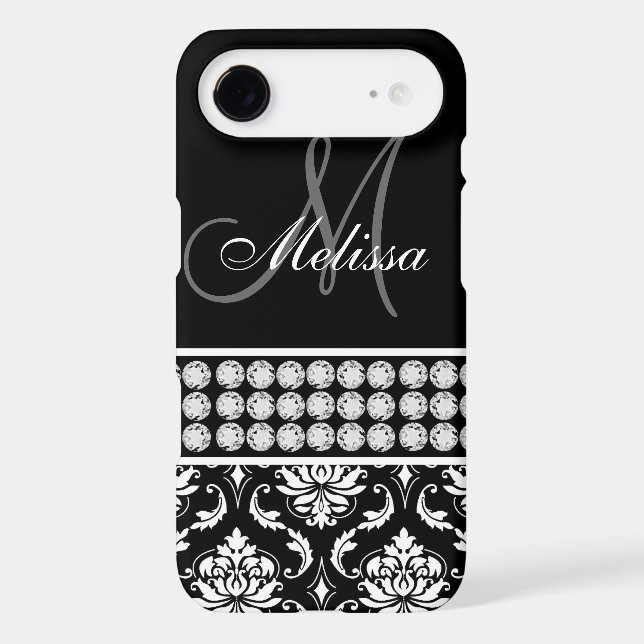 Black Damask Printed Diamonds Personalized Case-Mate iPhone Case (Back)