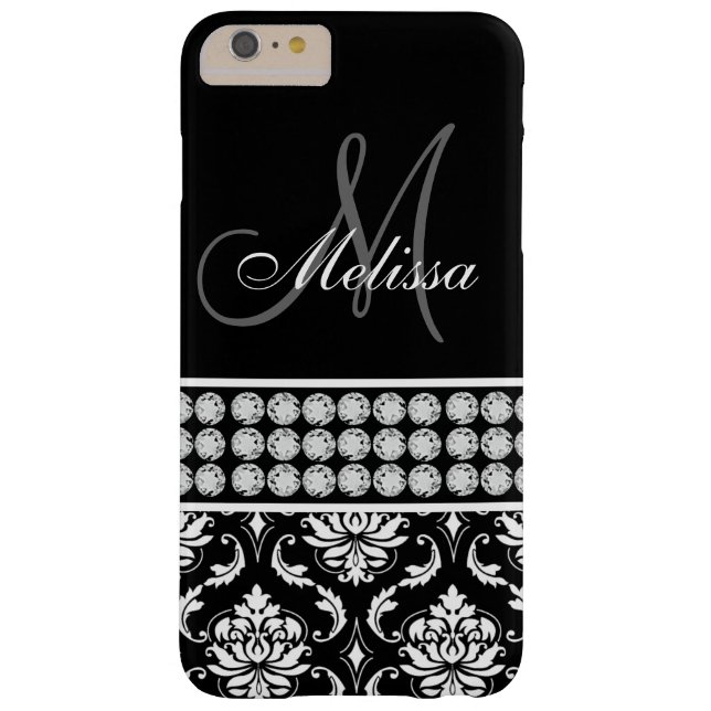 Black Damask Printed Diamonds Personalized Case-Mate iPhone Case (Back)