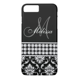 Black Damask Printed Diamonds Personalized iPhone 8 Plus/7 Plus Case