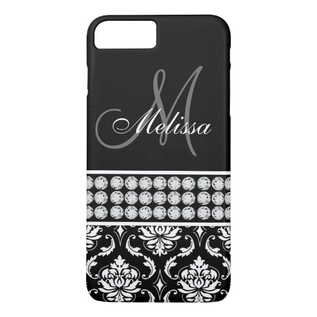 Black Damask Printed Diamonds Personalized Case-Mate iPhone Case (Back)
