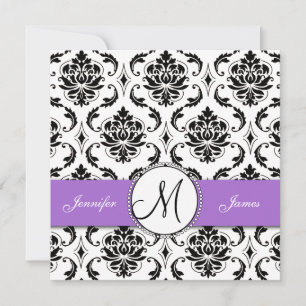 Black Damask Purple Wedding Invitation