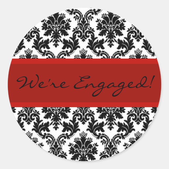 Black Damask & Red Envelope Seal Favour Sticker (Front)