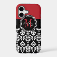 Black Damask Red Initial Name