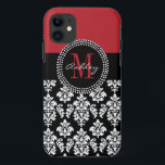 Black Damask Red Initial Name iPhone 11 Case<br><div class="desc">Black Damask,  Red Monogram Initial. Design by Elke Clarke ©2011. Fully customizable. Personalize with your name,  monogram initial.</div>