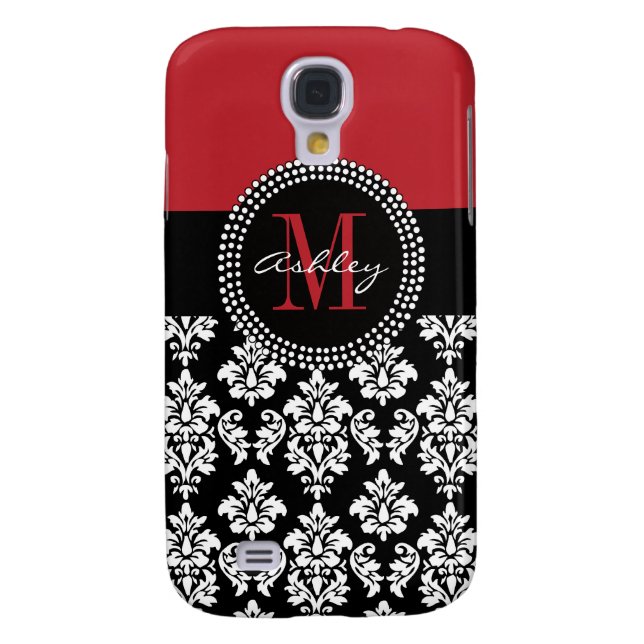Black Damask Red Initial Name Case-Mate Samsung Galaxy Case (Back)