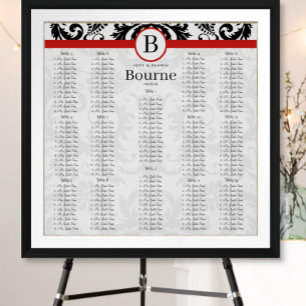 Black Damask Red Trim Seating Chart Table Numbers