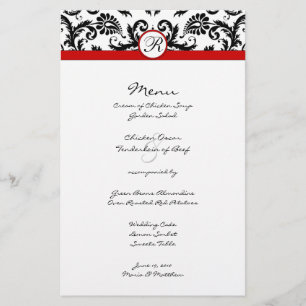 Black Damask Red Trim Wedding Menu