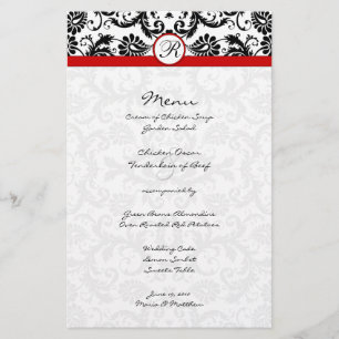 Black Damask Red Trim Wedding Menu