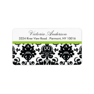 Black Damask Return Address Labels. Label