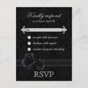 Black damask RSVP postcards with lace rose