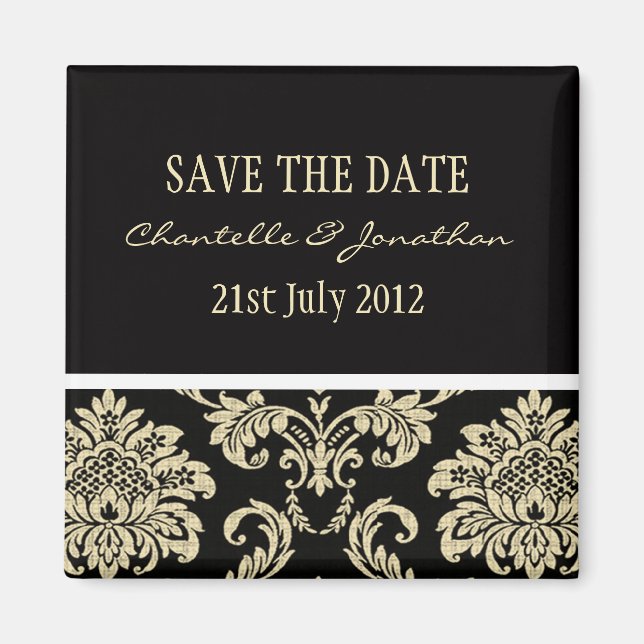 Black Damask Save The Date Magnet (Front)