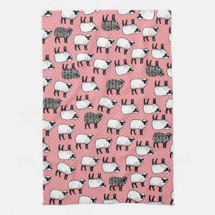 Black Damask Sheep Kitchen Towel