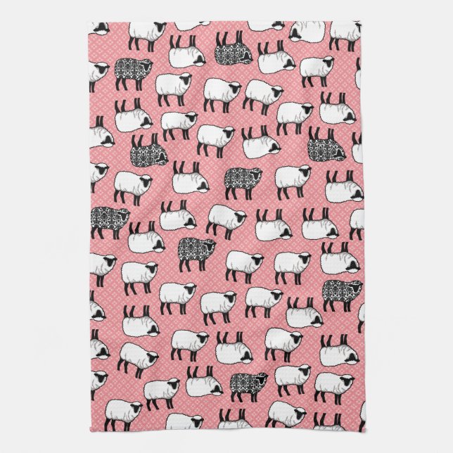 Black Damask Sheep Kitchen Towel (Vertical)