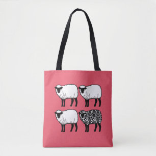 Black Damask Sheep on Pink Tote Bag