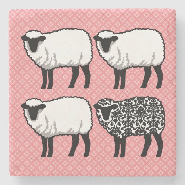 Black Damask Sheep Stone Coaster (Front)