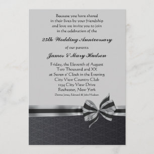 Black Damask Silver 25th Anniversary Party Invitation