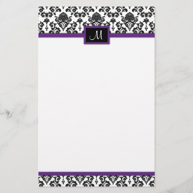 Black Damask stationery (Front)