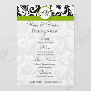 Black Damask Swirl Apple Green Wedding Menu