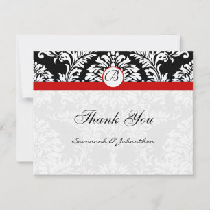 Black Damask Swirls Red Trim Wedding Invitation