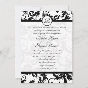 Black Damask Swirls with Dots Wedding Invitation